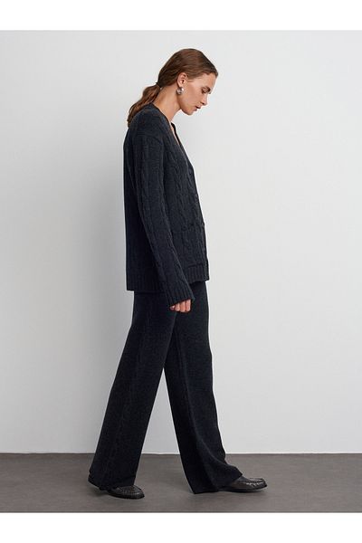 Dilvin 70164 Hair Knit Detailed Elastic Waist Knitwear Trousers-Anthracite