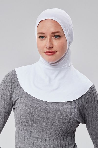 Sonbaharmoda White Hijab Sportsman - Hijab with Neck Collar, Snap-On Bone Combed Cotton Fabric