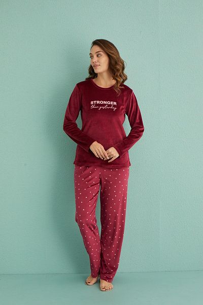 gd goldoremi 13309-5 Costum de pijama din catifea cu mânecă lungă pentru femei