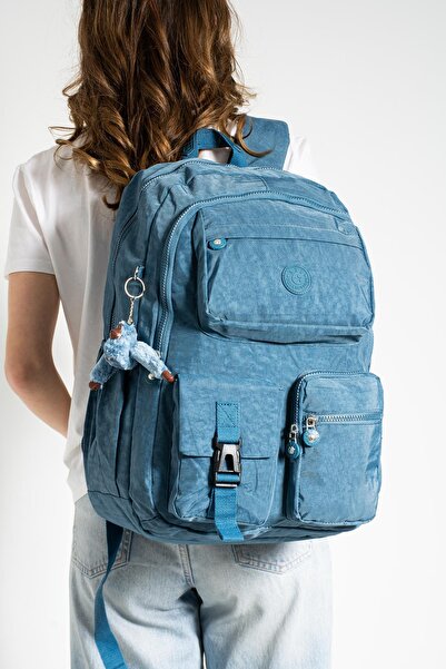 DUOMİNO Blue Crinkle Clinker - Large Size Water Resistant Backpack/Laptop Travel School Bag 15,6 High School