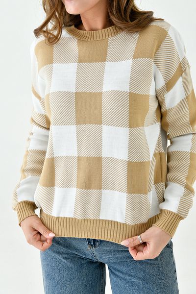 lovebox Plaid Patterned Women's Knitwear Sweater - Crew Neck 0122