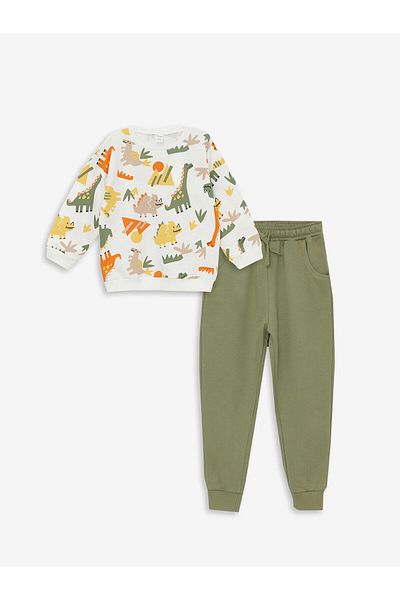 LC Waikiki LCW Crew Neck Long Sleeve Printed Baby Boy Sweatshirt and Pants 2 Pieces Set
