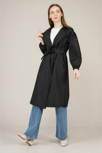 Modark Trench negru cu mâneci cu balon - jachetă