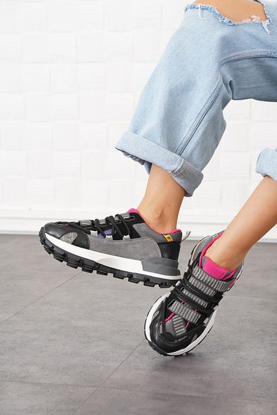 Moda Pie Black Multi Dina Velcro Women's Sports Shoes - Lace-Up