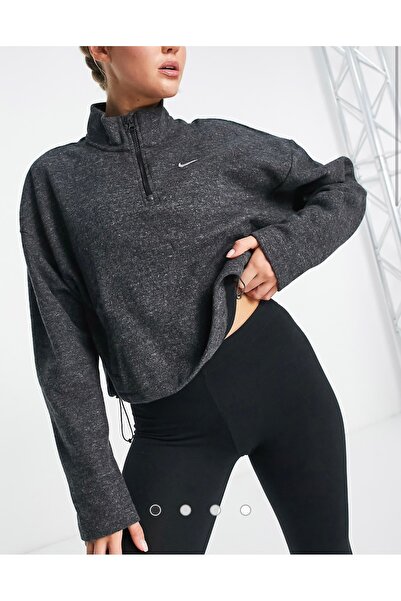 Nike Therma-Fit Cozy Cropped Training 1/2-Zip Gri Kadın Sweatshirt