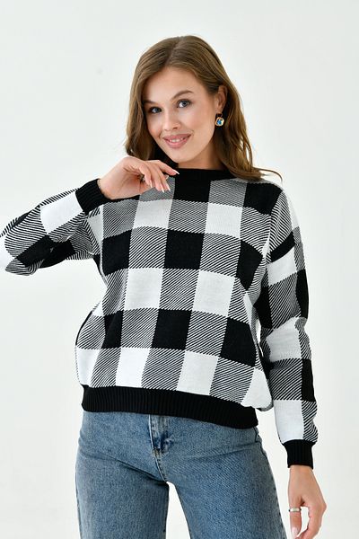 lovebox Plaid Patterned Women's Knitwear Sweater - Crew Neck 0122