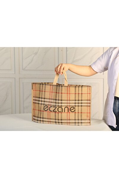 ÇABUKLAR Eczane Bez Çanta Sütlü Kahve Ekose (37x10x50 cm) - 10 Adet