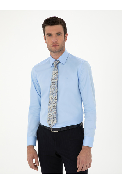 Cacharel Mavi Slim Fit Pamuk Klasik Gömlek 50285570-VR036