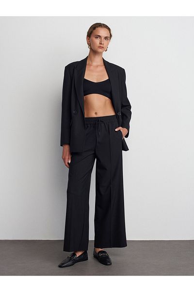 Dilvin 71556 Drawstring Tied Trousers-Black