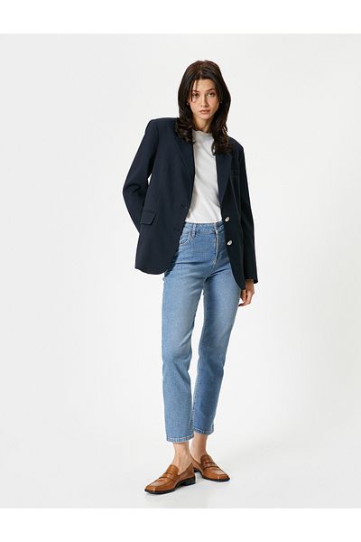Koton High Waist Narrow Leg Slim Fit Indigo Women's Denim Trousers 4SAL40314MD