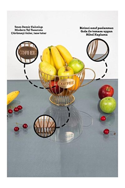 homecraft 1 Adet Ultra Lüx Gold Fincan Dizayn Metal Meyvelik Sunum Sepeti