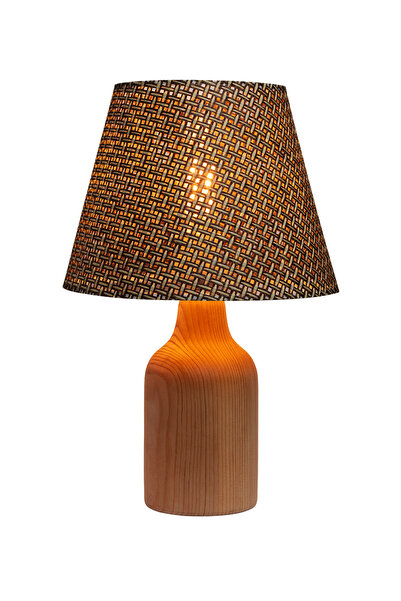 EFLIGHTDESIGN Wooden Lampshade Brown Wicker Pattern Modern Stylish Bedroom Living Room Table Lamp