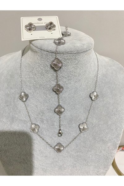DELLS ACCESSORY طقم أقراط وسوار وقلادة باللون الفضي (طقم أقراط وسوار وقلادة فضية)