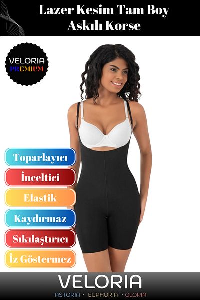 Veloria Premium Series Non-Marking Non-Slip Firming Women's Laser Cut Full Length Strap Corset