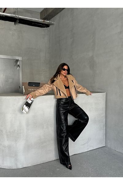 Ekim Store Semišový plyšový kabát Crop Coat