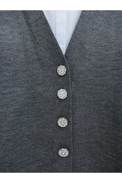 Modamorfo Smoked Color Stone Detailed Knitwear Cardigan