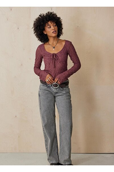 MAXLEVEL MODA Διαφανής μπλούζα με λεπτομέρεια από δαντέλα