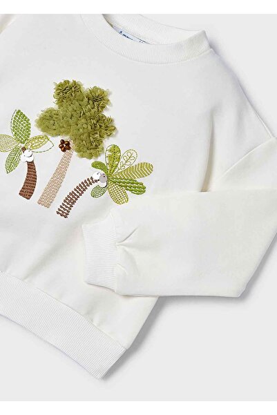 MAYORAL Summer Girl Embroidered Long Sleeve Sweatshirt Cream