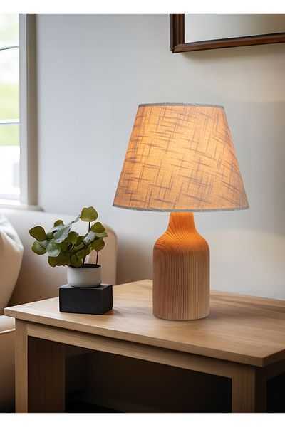 EFLIGHTDESIGN Wooden Lampshade Cream Pattern Modern Stylish Bedroom Living Room Table Lamp