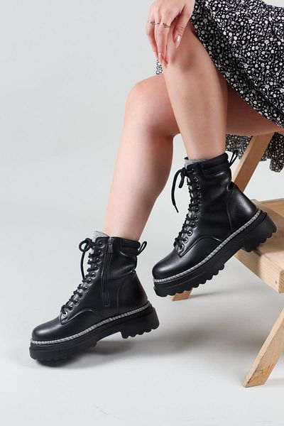 Birikon JETKA Lace-Up Γυναικείες Μπότες ΜΑΥΡΟ
