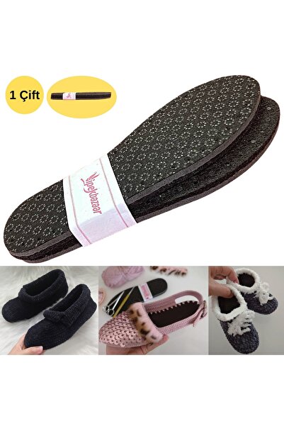 YeferStore Hobi Örgü Panduf Patik Tabanı Kaydırmaz -eva-yün Keçe 3 Katlı Deli...