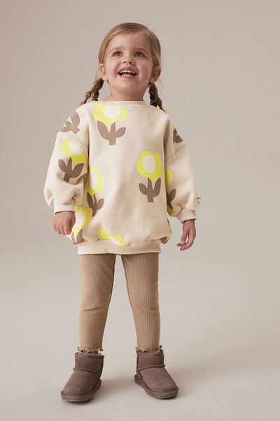 ARBİ kids Girl's Brown Shades Autumn Elegant Flower Printed Suit