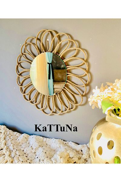 kattuna Bohemian Daisy - Jute and Bead Detailed Mirror Wall Decoration Product Set of 2