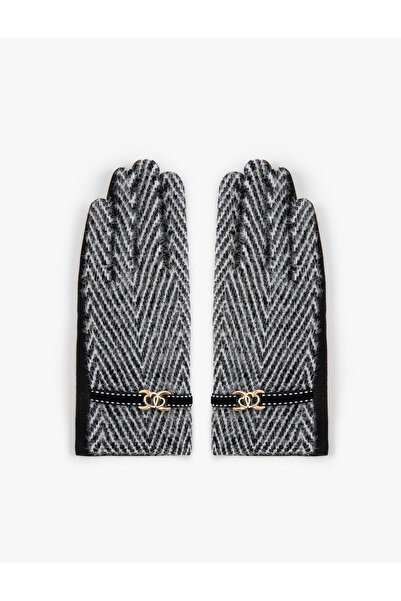 Koton قفازات بنمط هاوندزتوث مع إكسسوار معدني بحزام