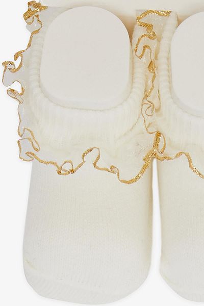 Minidamla Ecru Colored Baby Girl Socks - Glitter and Lace