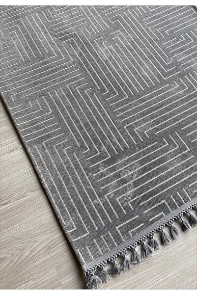 Just Arte Modern Şönil Kilim Bohem Gri Salon Halısı Makinada Yıkanabilir Mutf...