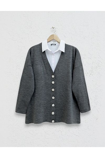 Modamorfo Smoked Color Stone Detailed Knitwear Cardigan