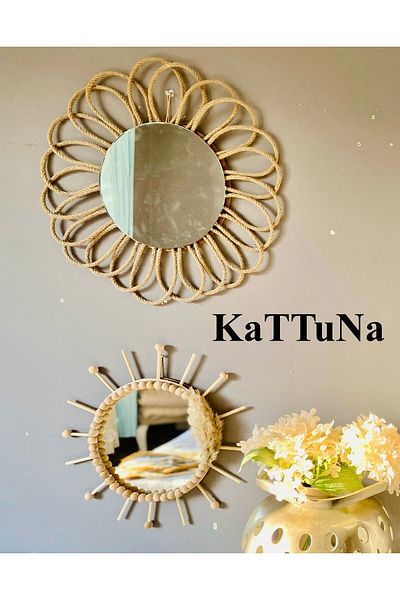 kattuna Bohemian Daisy - Jute and Bead Detailed Mirror Wall Decoration Product Set of 2