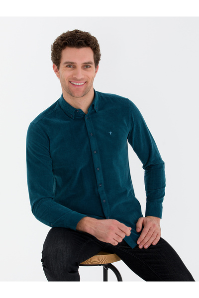 Cacharel Petrol Slim Fit Uzun Kollu Gömlek 50262889-VR102