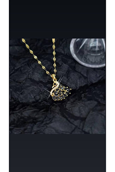 ANGELSS JEWELLERY Swan Gold Zircon Black Stone Necklace (Swan Necklace)
