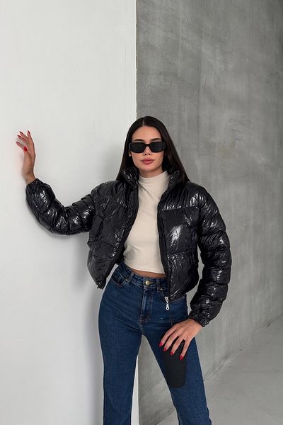 LACHT Df Women's Black Shiny Puffer Short Jacket