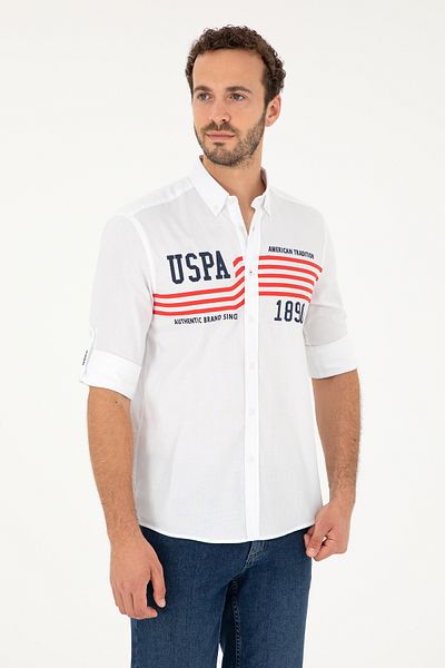 U.S. Polo Assn. Ανδρικό λευκό μακρυμάνικο πουκάμισο 50284652 -VR013