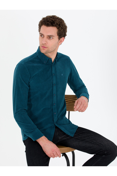 Cacharel Petrol Slim Fit Uzun Kollu Gömlek 50262889-VR102