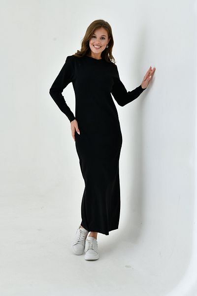 mirach Long Sleeve Ribbed Maxi Dress - Zero Collar, Basic Knitwear Abaya Ferace