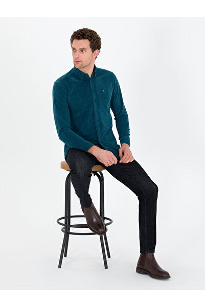 Cacharel Petrol Slim Fit Uzun Kollu Gömlek 50262889-VR102