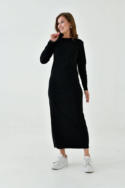 mirach Long Sleeve Ribbed Maxi Dress - Zero Collar, Basic Knitwear Abaya Ferace