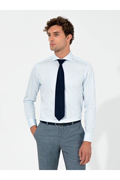 Cacharel قميص أساسي بياقة إيطالية مصنوع من القطن بنسبة 100% باللون الأزرق الف...