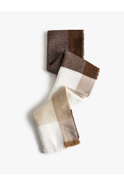 Koton Checkered Tasseled Long Scarf