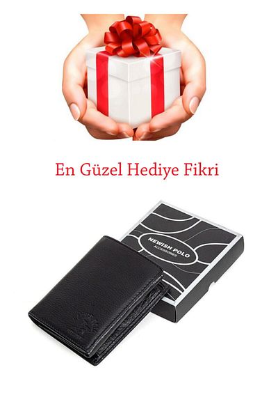 Newish Polo Μαύρο πορτοφόλι από γνήσιο δέρμα που μπλοκάρει RFID με θήκη νομισμάτων