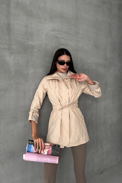 LACHT Df Women's Beige Lined Long Back Intermediate Trench Coat
