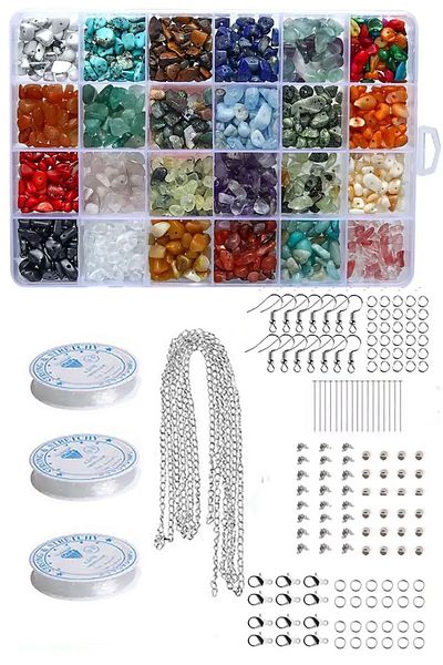 uniquehobby 24 μάτια σε κουτί Yoga Chakra Natural Broken Stone With Box Σετ κατασκευής κολιέ βραχιολιών με χάντρες σπασμένη πέτρα