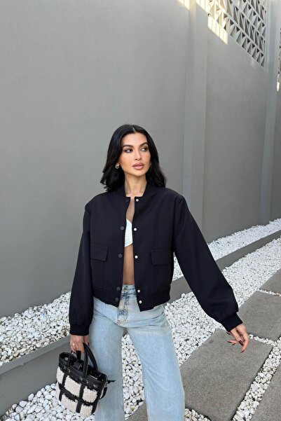 mylove Wide Pocket Bomber Jacket Black