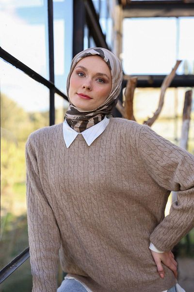 İpekhan Μαλακό κασκόλ με σχέδιο Amanda - Κρεμ Καφέ 1170-08