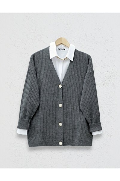 Modamorfo Buttoned Corded Knitwear Cardigan
