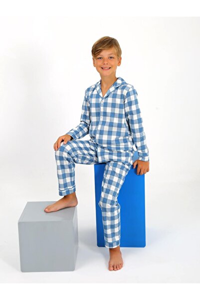 vitmo Αγόρι μακρυμάνικο 100% βαμβακερό σετ πιτζάμες με κουμπιά Vita