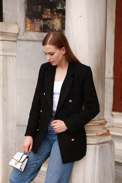 ASM Fashion Jachetă BLAZER TWEED CU BUTOANE DE DAMA